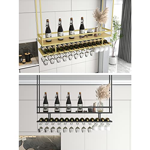 KEppd Wine Rack Ceiling Hanging Wine Glass Holder Wine Bottle Holder, Hanging Plant Shelf European Style Wrought Iron Wall-mounted Bottle Holder,