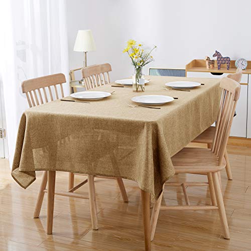 Deconovo Water Resistant Rectangle Faux Linen Table cloth for Dinning 51x51 Inch Golden Brown¡