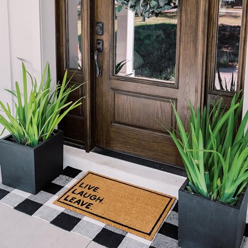 THEODORE MAGNUS Natural Coir Doormat with Non-Slip Backing - 17 x 30 - Outdoor / Indoor - Natural - Live Laugh Leave - COIR-1730-15-405