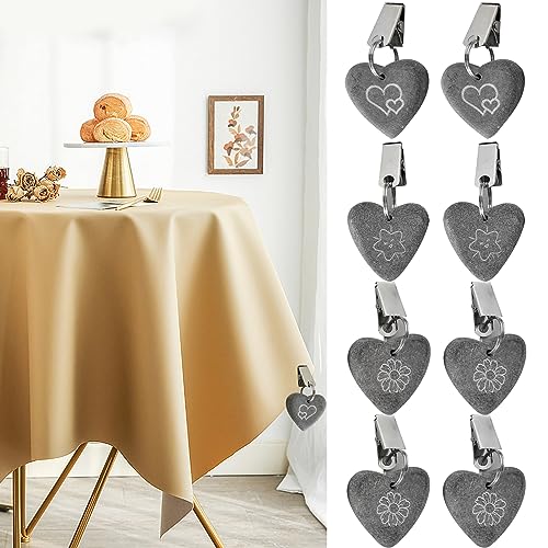 Divono 8Pcs Table Cloth Clips For Outside Table,Tablecloth Clips,Curtain Weights Pendant Heart Shape Stone With Metal Clips For Outdoor Party Pic