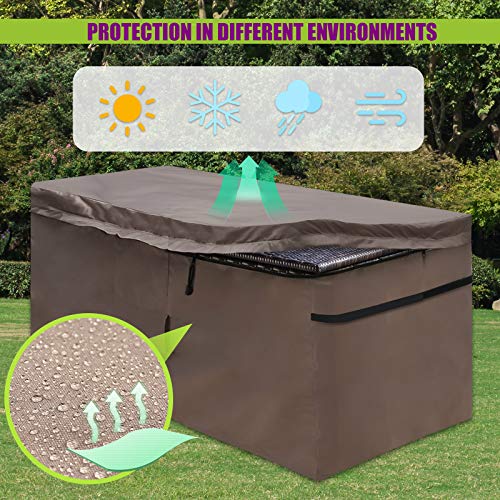 MountainLoc Garden Deck Box Cover, Storage Box Protective Covers With Zipper Lid And Air Vent, Waterproof, 420D Oxford Brown (123 * 55 * 62cm)