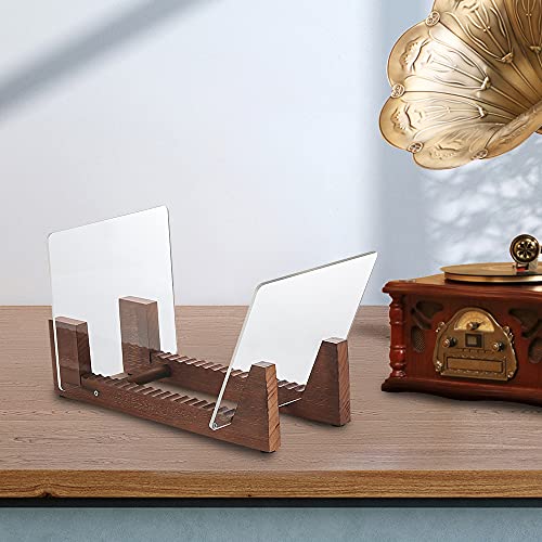 Wood Vinyl Record Storage Holder - Vinyl IP records Stand - Album Storage Organizer Display Stand Rack Holds Up to 50 Albums | DVDs | CDs - Brown