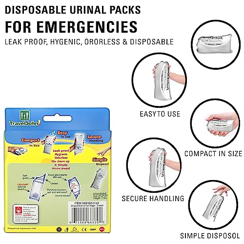 Quebec - TravelJohn Disposable Urinal Bag – Odourless, Hygienic & Non-Toxic - Emergency Portable Toilet for Men/Women & Kids - Perfect Companion