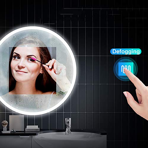 Illuminated Bathroom Mirror with Led Light and Dimmable Touch Sensor Wall Mounted round Makeup Shaving Explosion Proof No Border, Led + Antifog,