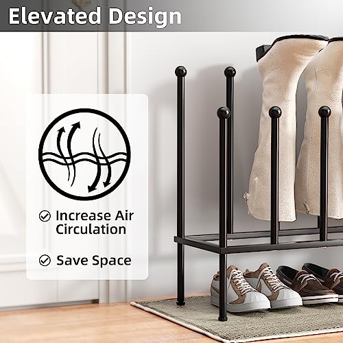 pickpiff Free Standing Shoe Racks - Black Metal Boot Rack, Shoe Organizer for Dorm Room, Closet, Entryway, Bedroom, Patio Outdoor, Hallway, Black