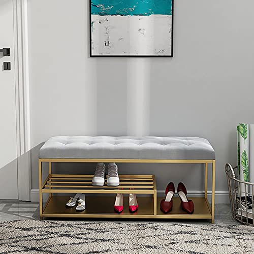 Modern Entryway Bench With Metal Shoe Shelf,Comfy Upholstered Shoe Bench Seat Shoe Organizer,Premium Shoe Rack Bench Shoe Storage Bench Furniture