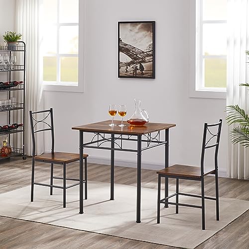 MEGOIVARTEN 3 Piece Small Square Dining Table Set for Kitchen Breakfast Nook, Pub Dining Set, Modern Square bar Table and Stools for 2, Wood Grai