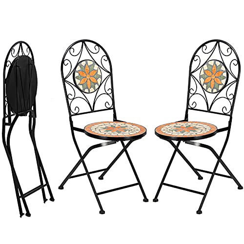 HONGRU Garden Chairs Set of 2, Outdoor Patio Garden Bistro Ceramic Inlaid Maple Leaf Shape Elegant Design Mosaic Chair Set -(Delivery in 3-15 Day