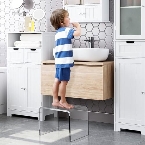 MYOYAY Clear Acrylic Shower Stool Acrylic Shower Bench Waterproof Transparent Chair for Bathroom Kitchen Bedroom Backless See Not-slip Shower Sto