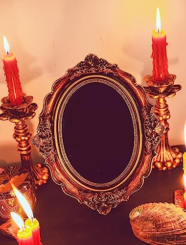 Nosadi Black Scrying Mirror Witchcraft Mirror Scrying Tools Altar Kit Supplies Divination Decorative Mirror Oval Antique Dark Gold 8.3" W x 10" L