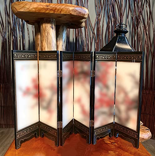 TJ Global 6-Panel Traditional Chinese Art for Home Decoration - Decorative Lacquerware, Home Decor, Lacquer, Oriental, Mini Divider (Peonies)