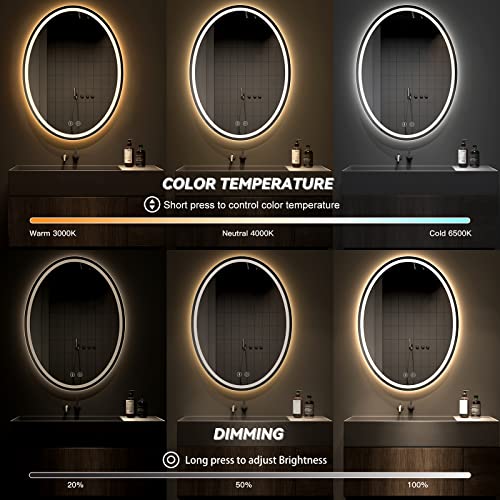 Dripex 500×700mm Oval LED Bathroom Mirror with Light, Illuminated Backlit Wall Mounted Bathroom Mirror with 3 Colors Light, Anti-fog Dimmable LED