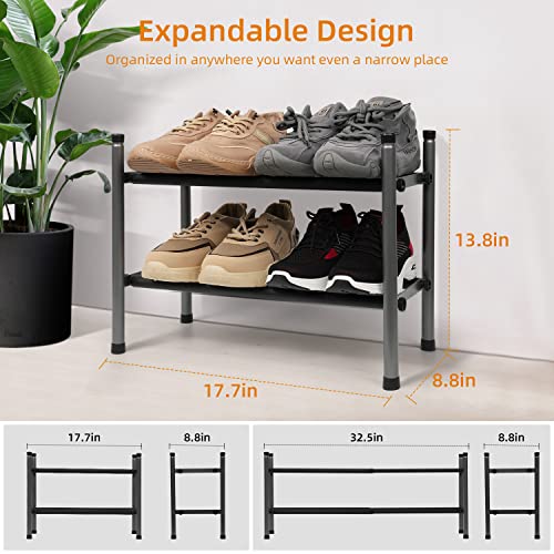 MULISOFT 2-Tier Expandable Shoe Rack, Stackable and adjustable Shoe Shelf Storage Organizer Heavy Duty Metal Free Standing Shoe Rack for Closet E