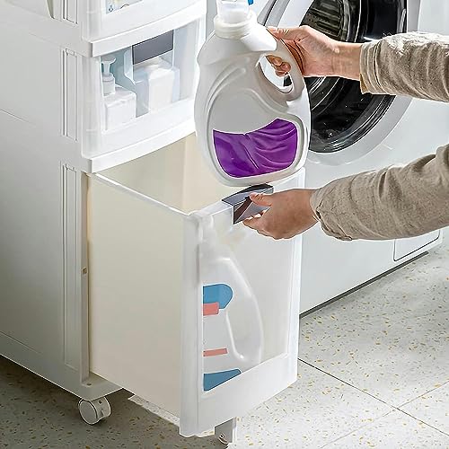 OPSREY Bathroom Floor Cabinet with Drawers Narrow Tall Floor Storage Drawer Cart with Clear Storage Drawers and Casters Large Capacity Slim Toile