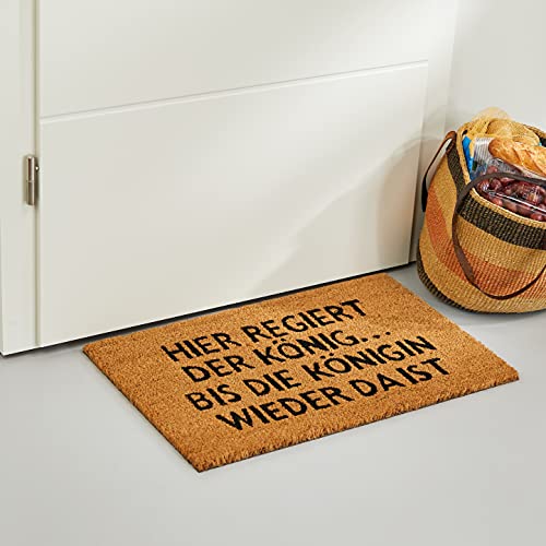 Relaxdays Natural Coconut Fibre Coir Doormat QUEEN German Welcome Mat w/ Anti-Slip Rubber PVC Underside, Brown