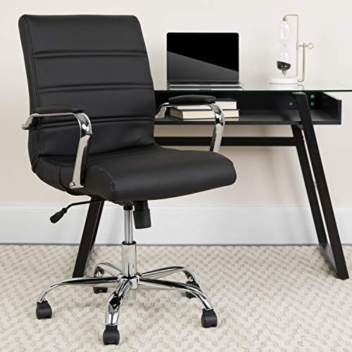 Flash Furniture Executive Office Chair, Ergonomic Office Chair, Contoured and Height Adjustable Leather Seat, Chrome Arms and Tilt Lock Lever, Bl