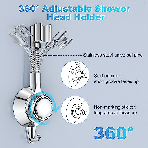 HOTUT Adjustable Shower Head Holder, 360° Rotation Adjustable Shower Bracket, Strong Paste & Removable Suction Cup Shower Head Holder, Shower Hol