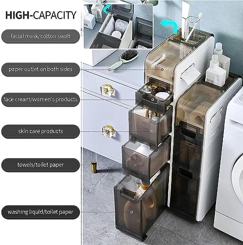 Shykey Bathroom Storage Cabinet Slim Toilet Paper Storage Cabinet Bathroom Floor Cabinet Freestanding Multipurpose Storage Cabinet with Drawer Fr