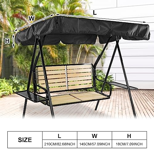 Hollywood Swing Replacement Roof 210x145cm, 600D Replacement Cover Garden Swing 3 Seater, 2 Tunnel Loops 100% Polyester for Garden Swing Roof Tar