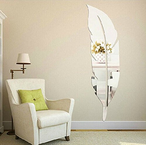 Feather 3D Acrylic Mirror Dressing Mirror Whole Body Mirror Waterproof Decorative Mirror Vinyl Decal Sticker& Murals for Bathroom Bedroom Living