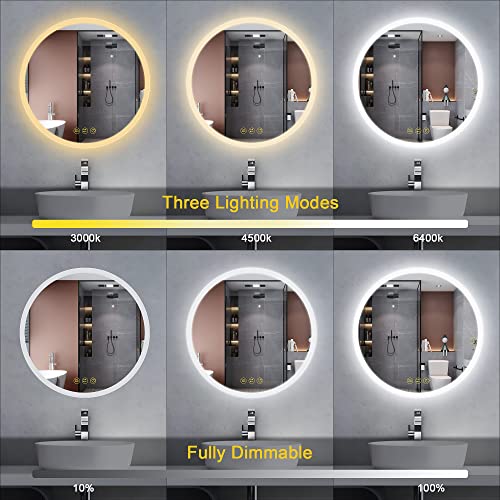 ICYWANG Bathroom Mirror with LED Lights Circular 50cm | Touch Sensor | Demister Pad | Wall-Mounted Vanity Illuminated Backlit Mirror Energy-Savin