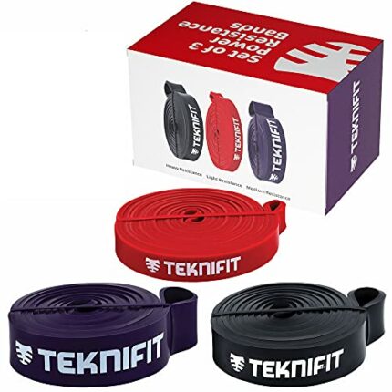 TEKNIFIT Set of 3 Pull Up Resistance Bands - Full Body Workout and Home Fitness Solution - Red, Black & Purple Power Bands