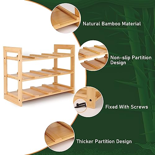 Meegoo Sturdy Water Bottle Organizer, 12 Freestanding Bamboo Water Bottle Holder Rack, Sturdy Water Cup Stand Storage for Cabinet Kitchen Counter