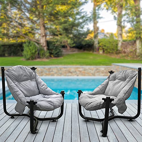 METALLIC TURTLE Comfort Chairs Set of 2 Garden Lounge Patio Camping Chairs Balcony Furniture, Conservatory Sofa (Grey)