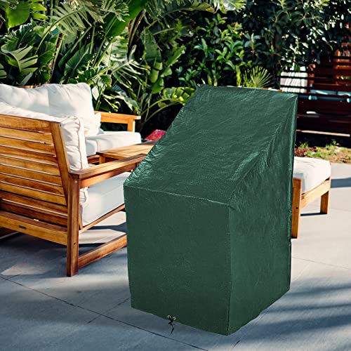 PATIO PLUS Garden Chair Cover – Outdoor Patio Chair Waterproof Cover for Storage – Heavy Duty, All Weather Green Polyethylene Furniture Cover wit