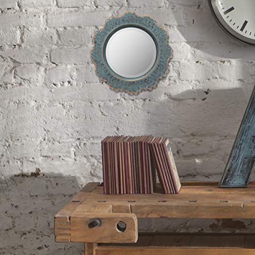 Stonebriar Decorative Round Metal Lace Wall Mirror with Attached Hanger, Turquoise