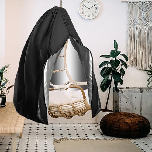 MUEEAD 1 Piece Black 210d Egg Chair Cover with 1 Storage Bag, Garden Hanging Chair Cover, Heavy Hanging Waterproof Cover, Outdoor Swing Chair Cov