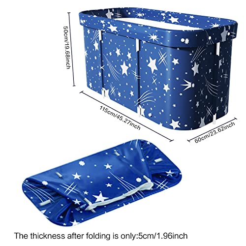 Portable Bath Adult, Non-Inflatable Foldable Bathtub, Standing Soaking Bath Tub for Adults Kids, Ideal for Hot Bath Ice Bath (Starry Blue)