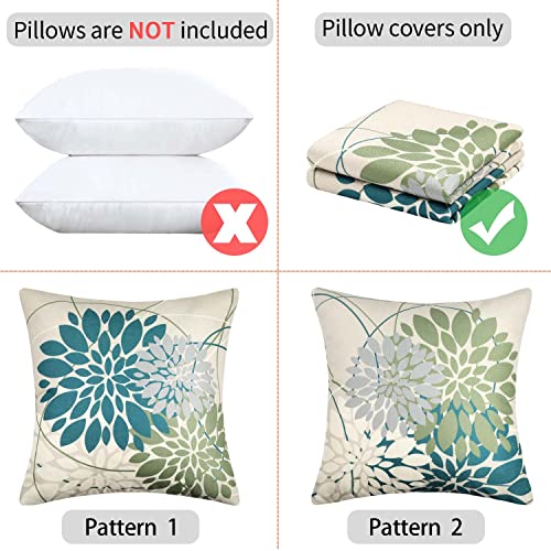 Cushion Covers 40CM X 40CM Blue Green Flower Pattern Pillow Cover Grey Cushions Summer Spring Waterproof Cushions Pillow Case 16X16 Decorative Co