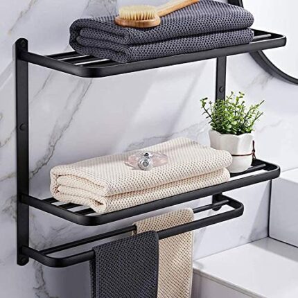 XHALERY Wall-Mounted Towel Rack,Aluminum Alloy Towel Rail With Double Towel Shelf For Bathroom,Shower Shelf Organizer