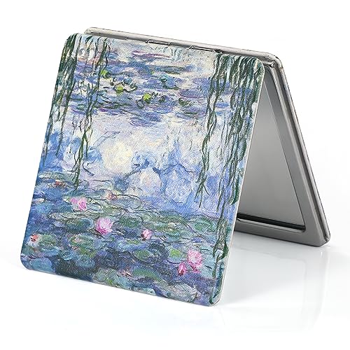 Dynippy Compact Mirror Double-Sided 1X/2X Magnifying 3.15inch Bulk Pu Leather Makeup Mirrors Square Mirror for Purses Small Pocket Portable Hand