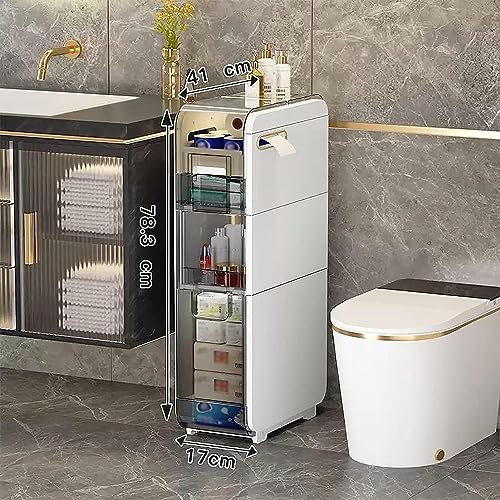 OPSREY Slim Bathroom Storage Corner Floor Cabinet, Narrow Toilet Paper Organiser Unit for Small Space, Home Living Room Bedroom