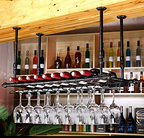 EYLINK Wine Rack Wine Rack, Rustic Iron Hanging Wine Glass Rack Adjustable Height,Ceiling Wine Rack Multifunctional Decoration Storage Shelves Fo