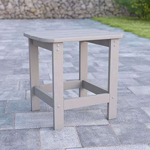 Flash Furniture Charlestown All-Weather Poly Resin Wood Commercial Grade Adirondack Side Table, Polystyrene, Gray, Set of 1