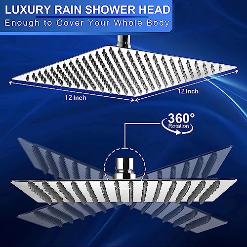Rain Shower Head, VIGIME High Pressure Square Rainfall Showerhead, 304 Stainless Steel Fixed Shower Heads with 144 Silicone Jets for The Ultimate