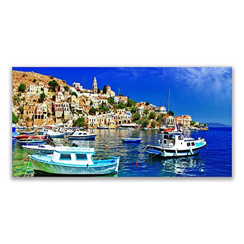 Tulup Glass Splashback for Kitchen - 55.1 in x 27.6 in / 140x70 cm - Cooker Wall Protection Tempered Glass - Boats City Sea Landscape