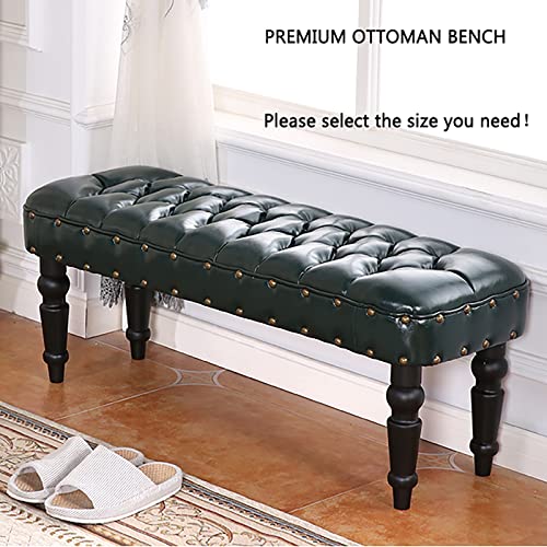 Leather Bench,Premium Buttons End of Bed Bench UPHOLSTERED Bench Seat,Solid Wood Frame,Rustic Bedroom Bench Entryway Bench Living Room Bench-Whit