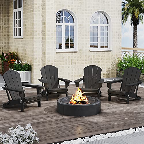 Greesum Folding Adirondack Chair Outdoor Accent Furniture Patio Lounge seat for Yard, Garden, Fire Pit 350lb Weight Capacity, Black