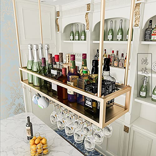 EYLINK Wine Racks Iron, Adjustable Height, Ceiling Mounted Hanging Wine Bottle Holder, Champagne Glass Goblets Rack, Bar Home Decor, Vintage Stor