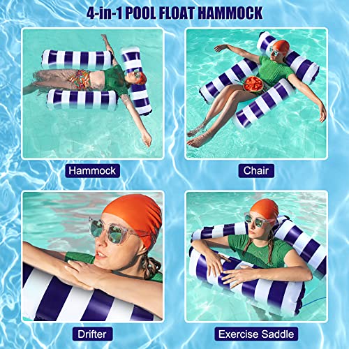 Homgaty Water Hammock, 4-in-1 Multi-Purpose Inflatable Pool Hammock, Swimming Pool Float Hammock Portable with 2 Pcs Inflatable Drink Holders for
