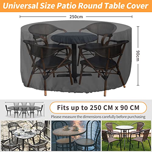 RICHIE Round Garden Furniture Covers Waterproof, Large Round Garden Table Cover 250x90cm, Heavy Duty 420D Outdoor Round Table Cover Windproof, An