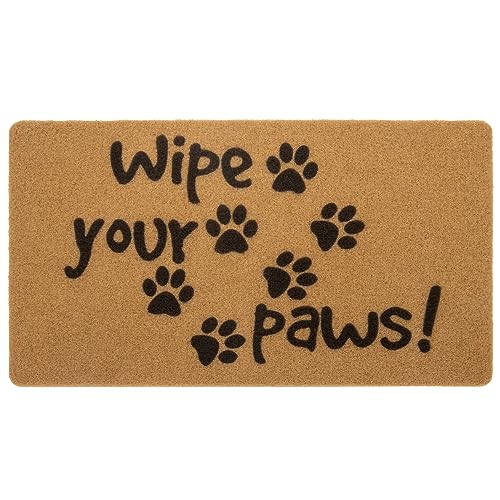 MUGANYI Natural Coir Rubber Welcome Doormat - Easy Clean Non-Slip Front Door Mat for Indoor or Outdoor Entrance 17" x 29", Letter Footprint Patte