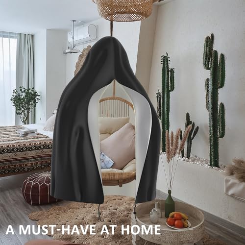 MUEEAD 1 Piece Black 210d Egg Chair Cover with 1 Storage Bag, Garden Hanging Chair Cover, Heavy Hanging Waterproof Cover, Outdoor Swing Chair Cov