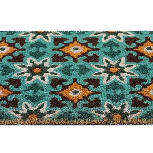 Relaxdays Coir Doormat, Tile Print, Oriental, 40 x 60 cm, Non-Slip Mat, Weatherproof, Indoors & Outdoors, Multicoloured, Coco, Plastic