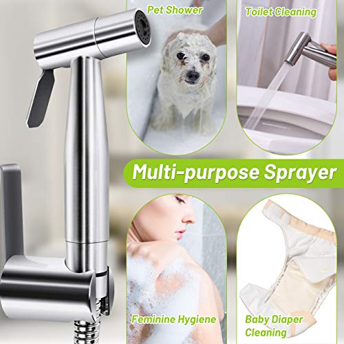 DJROLL Handheld Bidet Sprayer for Toilet, Spray Attachment with Hose for Feminine Wash, Baby Cloth Diaper Washer, Stainless Steel Cleaner and Sho