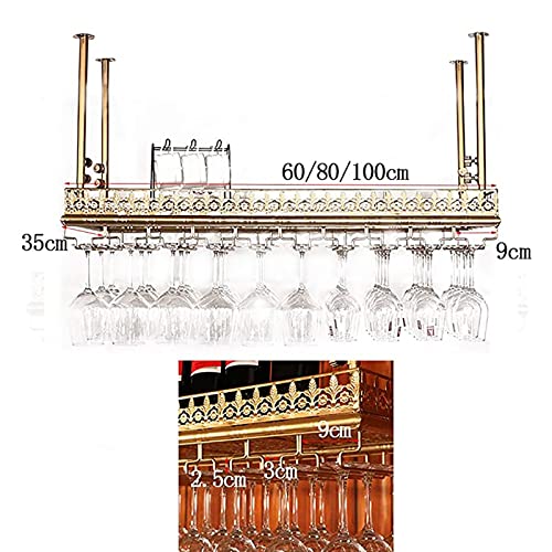 EYLINK Metal Ceiling Wine Rack, Height Adjustable, Goblet Stemware Holder, Wine Bottle Holder, Wine Shelf Display Rack Storage Rack, For Bars Res